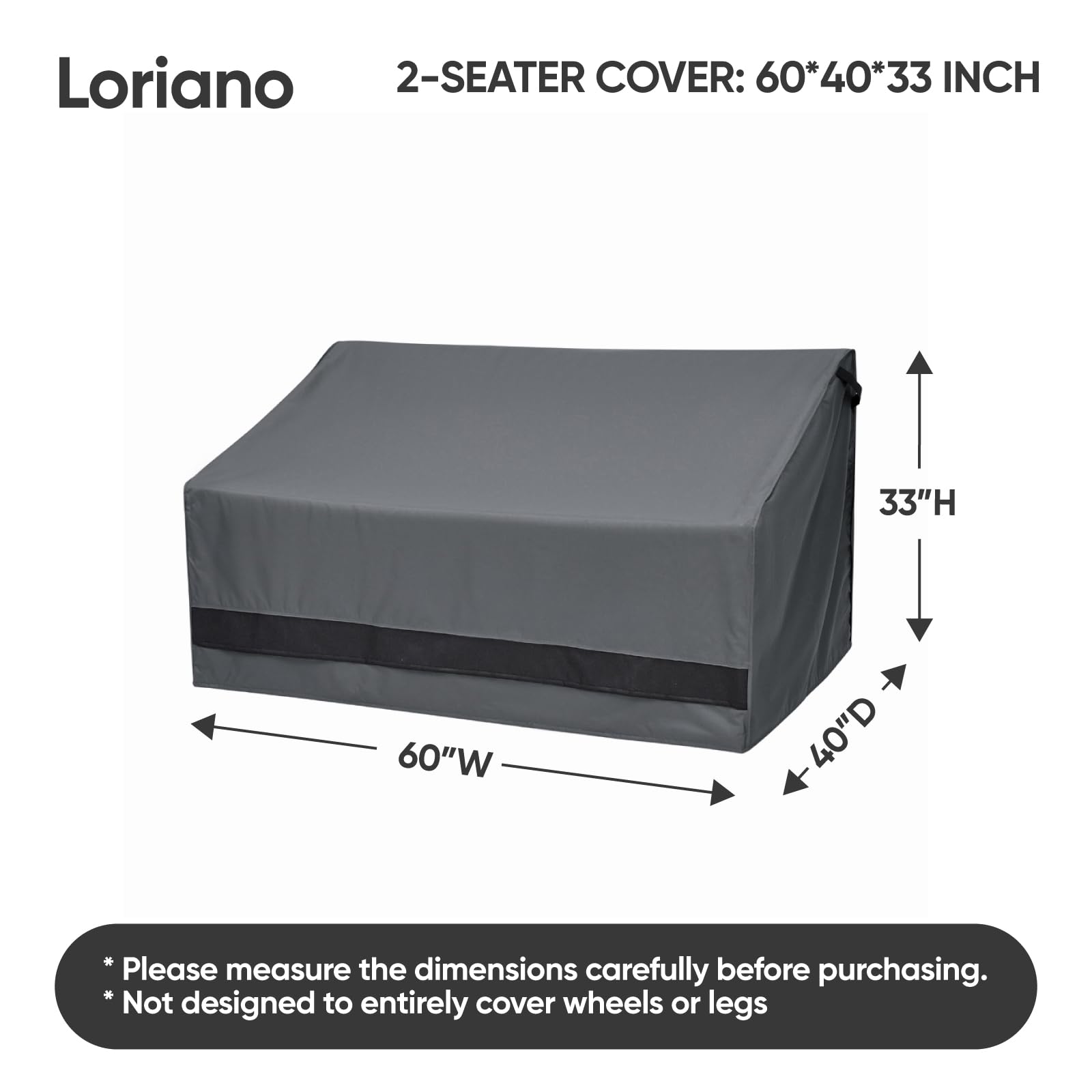 Loriano Housse de meubles de patio imperméable 600D pour causeuse d'extérieur 2 places 152,4 x 101,6 x 83,3 cm Gris
