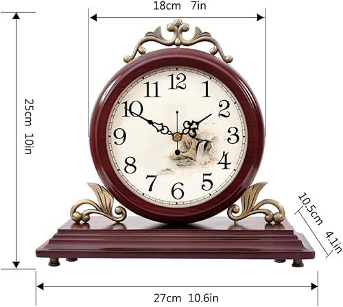 Non-Ticking Double-Sided Clock Table Solid Wood Living Room Ornaments Mute Bedroom Small Table Clock Tabletop Decorative Clock Mumujin(Color:default) #TOP2