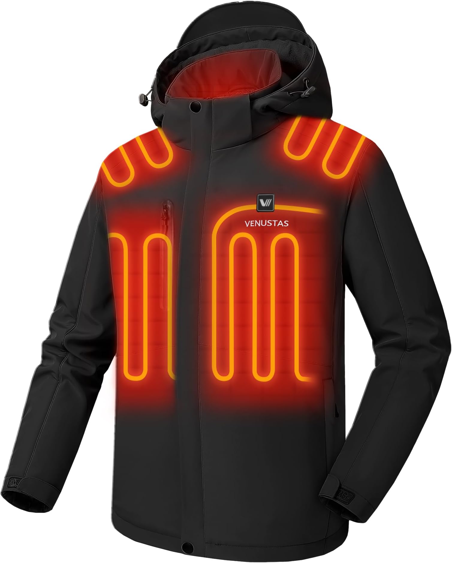 VenustasMen's Heated Jacket with Battery Pack, Windproof Electric Insulated Heated Coat with Detachable Hood