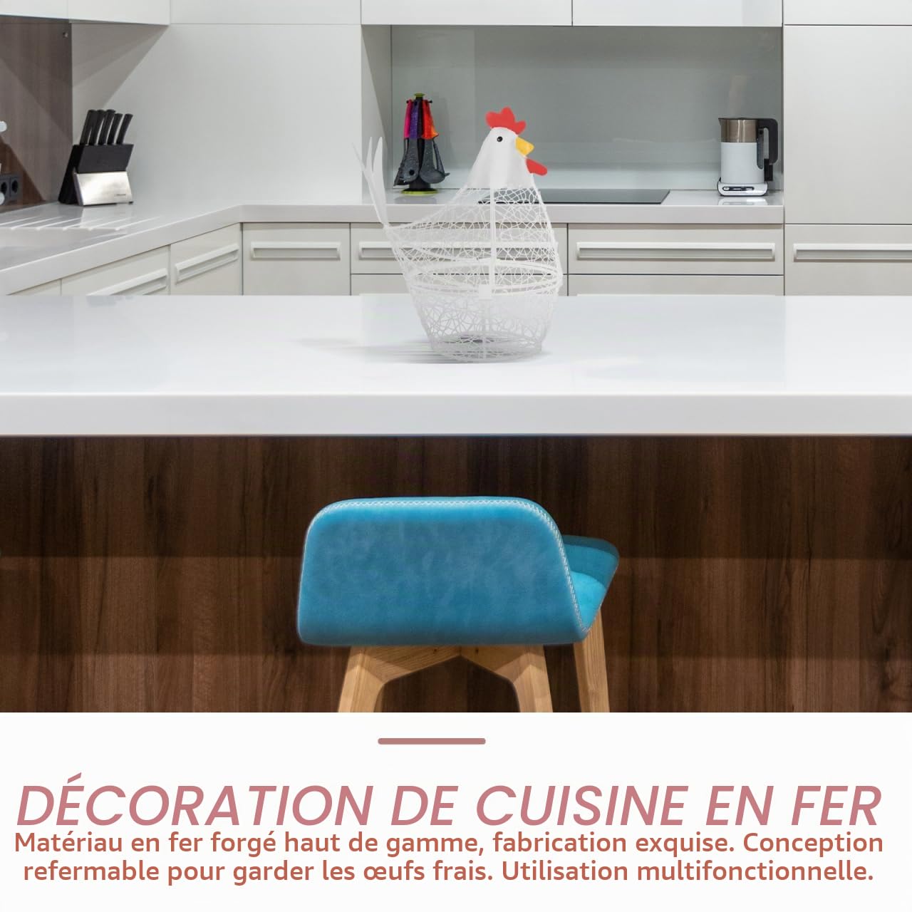 Hemobllo Panier à Œufs en Métal Blanc - Corbeille Forme de Poule pour Rangement Oeuf Frais - Porte-Œufs Décoratif pour Cuisine Style Campagne Chic - Support Distributeur Grande Capacité (26x25cm)