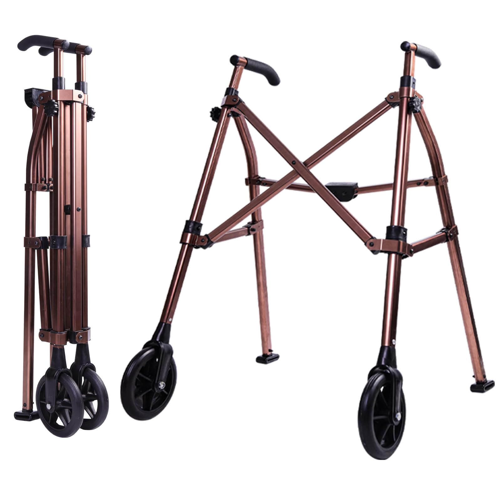 Lefeke Folding Walking Frame with Wheels for Elderly, Compact Wheeled Walker with Adjustable Handles and Glide Skids, Lightweight Mobility Walking Aids for Senior, Disabled