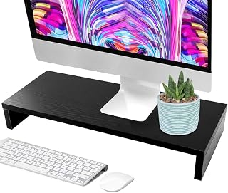 Soporte de madera para monitor de 1 nivel, moderno, de madera, para PC, pantalla de TV, portátil, estante de 50 x 20 x 7,7 cm, color negro