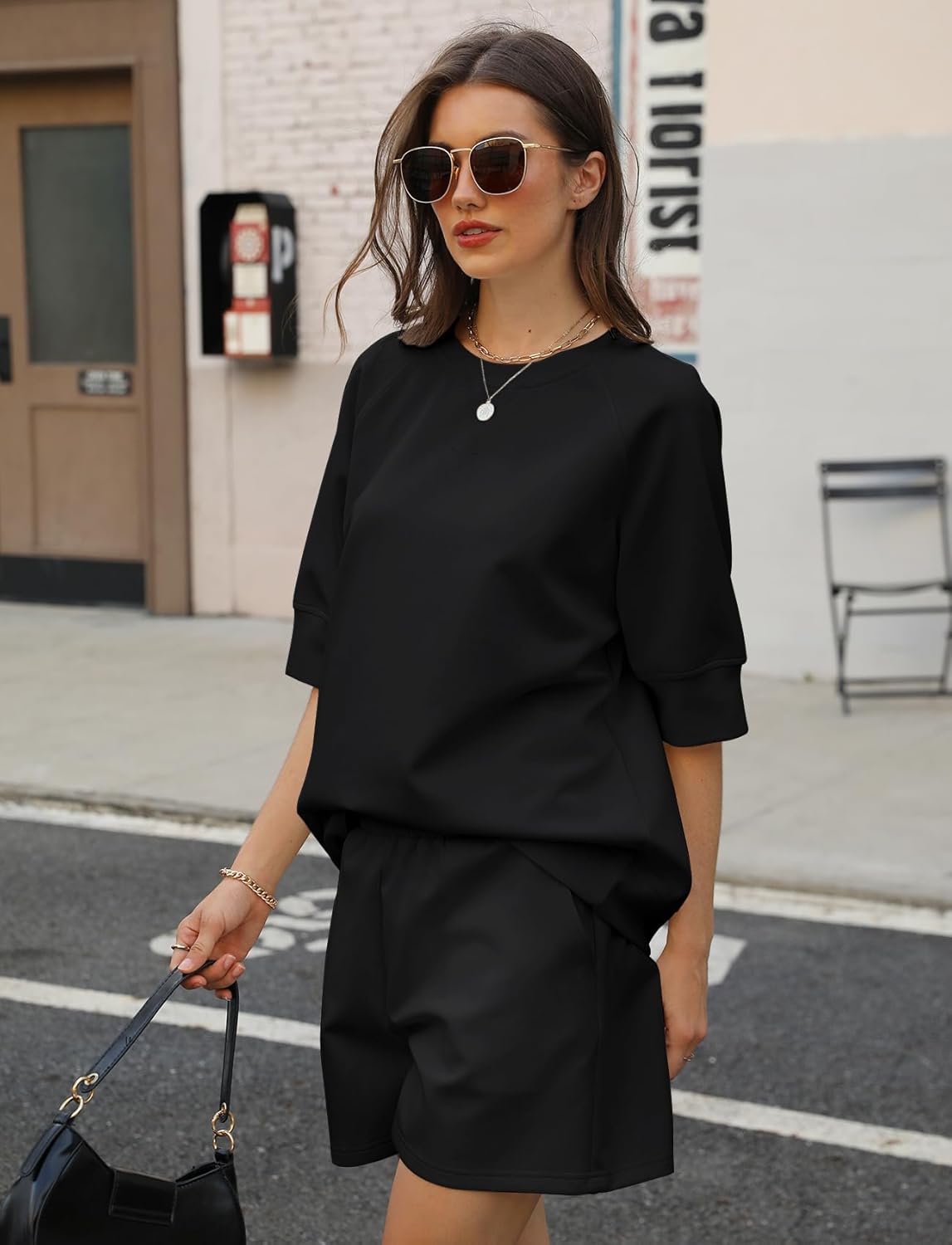 KFUBUO Women's 2 Piece Lounge Sets Summer Matching Outfits Short Sleeve Top and Shorts Loungewear - Image 3