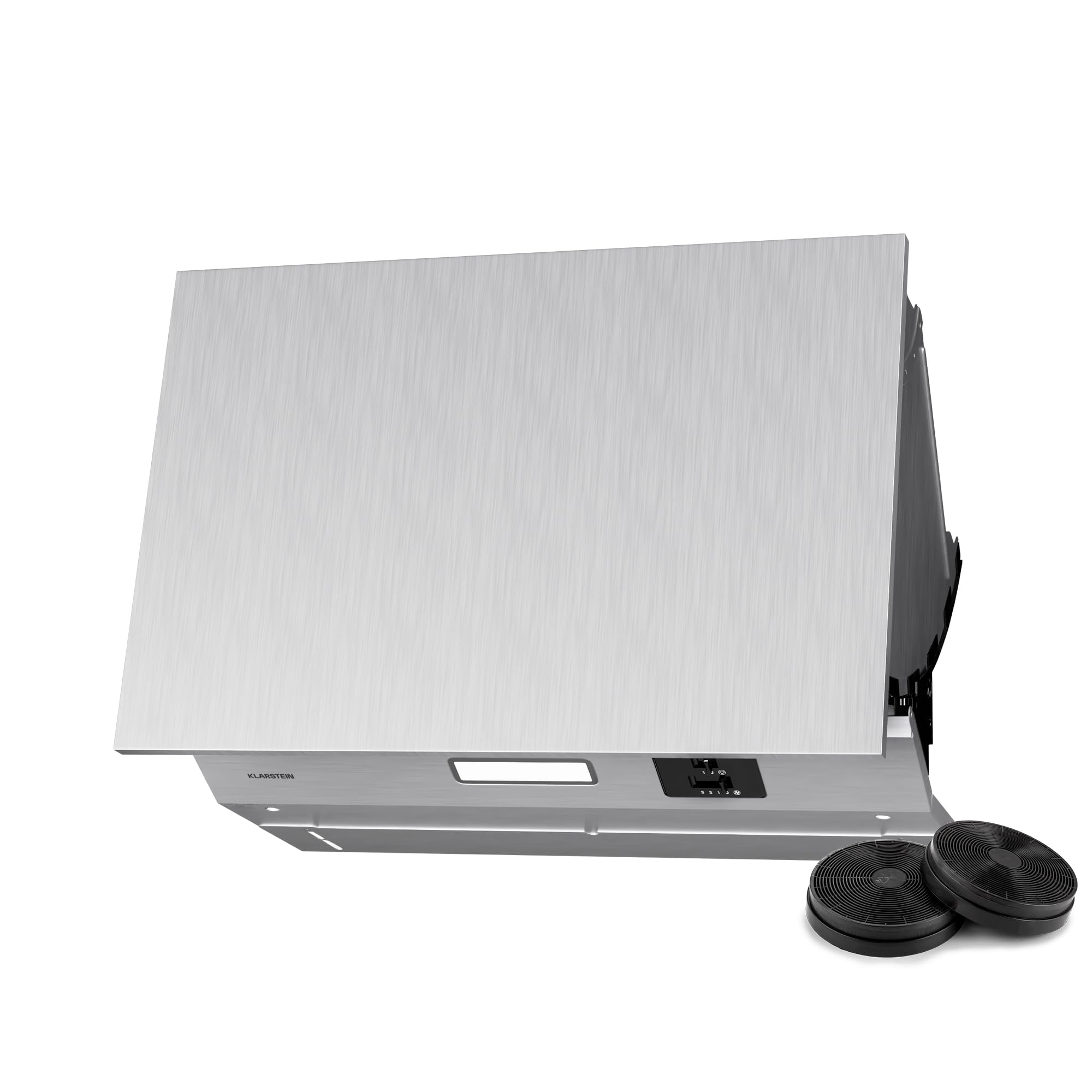 Klarstein Swift Square Unterbaudunstabzugshaube, 60 cm Dunstabzugshaube Unterbau, 380 m³/h Luftstrom, Energieeffizienz C, Doppelmotor, LED-Beleuchtung, Touch-Steuerung, Aktivkohlefilter