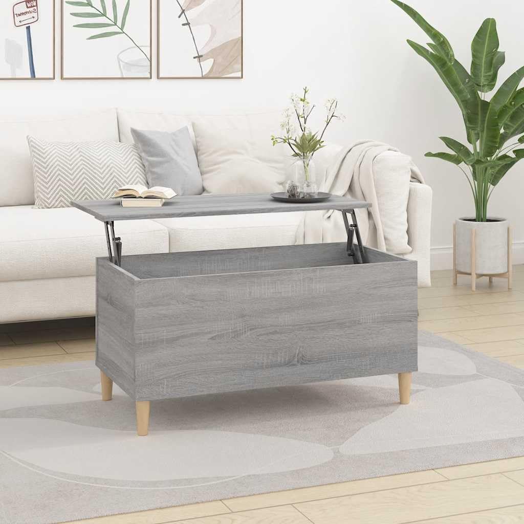 Stolik kawowy Sonoma szary, 90 x 44,5 x 45 cm, materiał drewnopochodny, z regulacją wysokości, z miejscem do przechowywania, trwały, nowoczesny mebel do salonu, nadaje się jako stolik do sofy