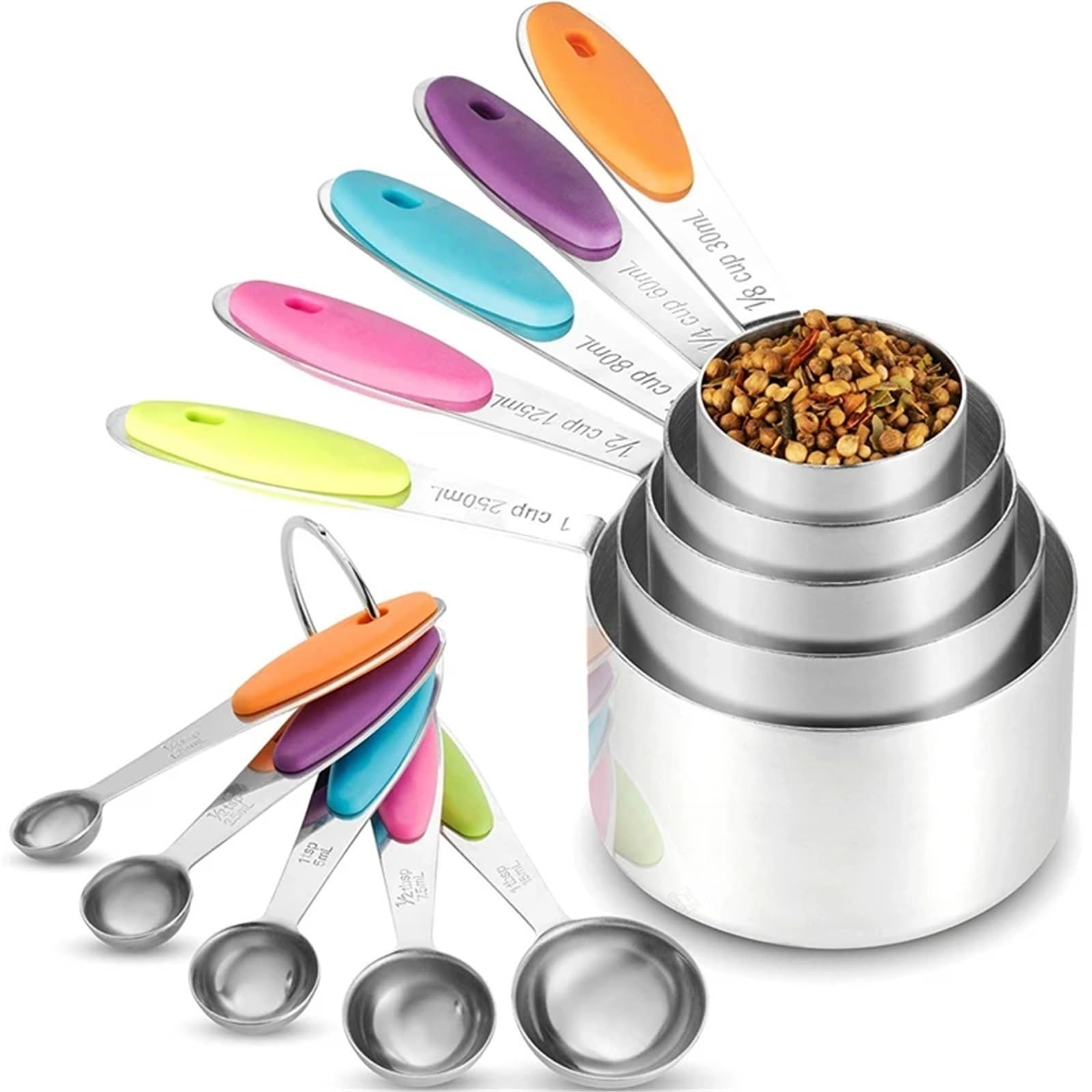 Cucchiai di misurazione in acciaio inox Ensemble de mesures en acier inoxydable, tasses à mesurer empilables, ensemble de cuillères à mesurer for la cuisine, outil de mesure de cuisson du thé et du ca