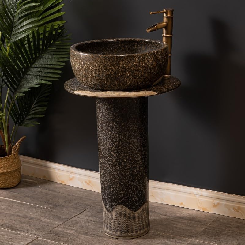 Bathroom Countertop Vessel Sink Home Balcony Column Sink Wash Basin Ceramic Hotel Pedestal Sink Vanity