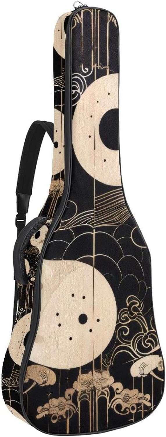 Acoustic Guitar Gig Bag 10mm Thick Padding, Soft Waterproof Guitar Case with Adjustable Backpack Straps for 40-42 Inch Guitar, Retro Yin Yang Aesthetic Pattern