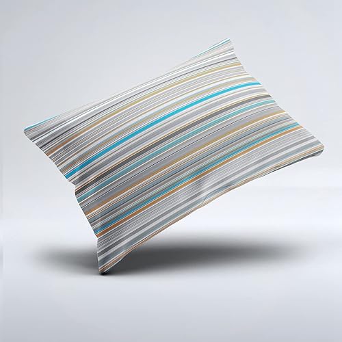 Miniatura 2 de Subently Funda de almohada a rayas azul, gris y naranja, funda de cojín para sofá de oficina en casa, funda de almohada con cremallera oculta,