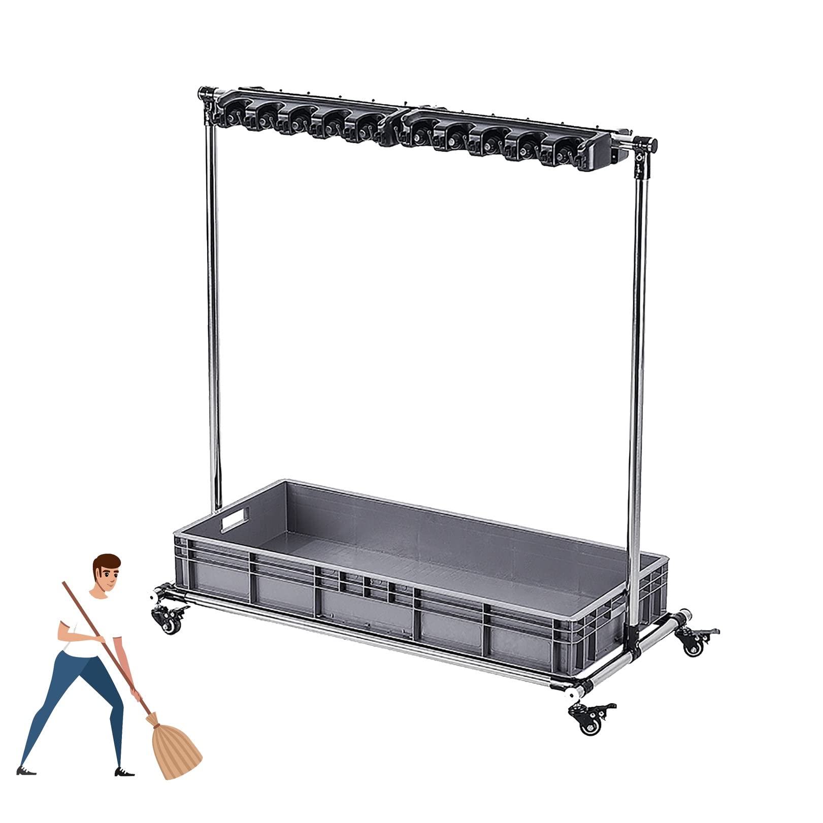 Soporte de pie para escobas, carrito de herramientas de limpieza, soporte para fregona móvil montado en el suelo, suministros de limpieza, organizador de paraguas con ruedas universales