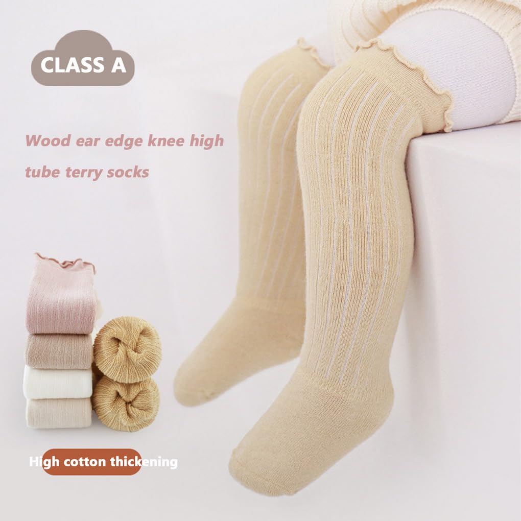 Chaussettes Hautes Montantes Bébés et Enfants, 6 Paires Grosse chaussette au genou 0-6-12 mois Longue chaussette enfant hiver coton 1-3 Ans