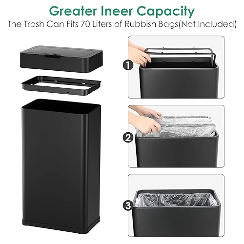 Miniatura 9 de Arlopu Cubo de basura automático, cubo de basura de acero inoxidable con sensor de movimiento, cubo de basura inteligente sin contacto, con tapa de