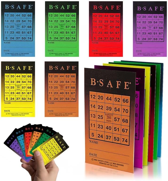 B-Safe Safety Bingo Cards, 6 Vibrant Colors, Fun and Rewarding Employee Safety Program, Inspire Participation with Workplace Safety Bingo Safety Game, Safety Bingo Made in USA, 2" x 3.5", Pack of 600