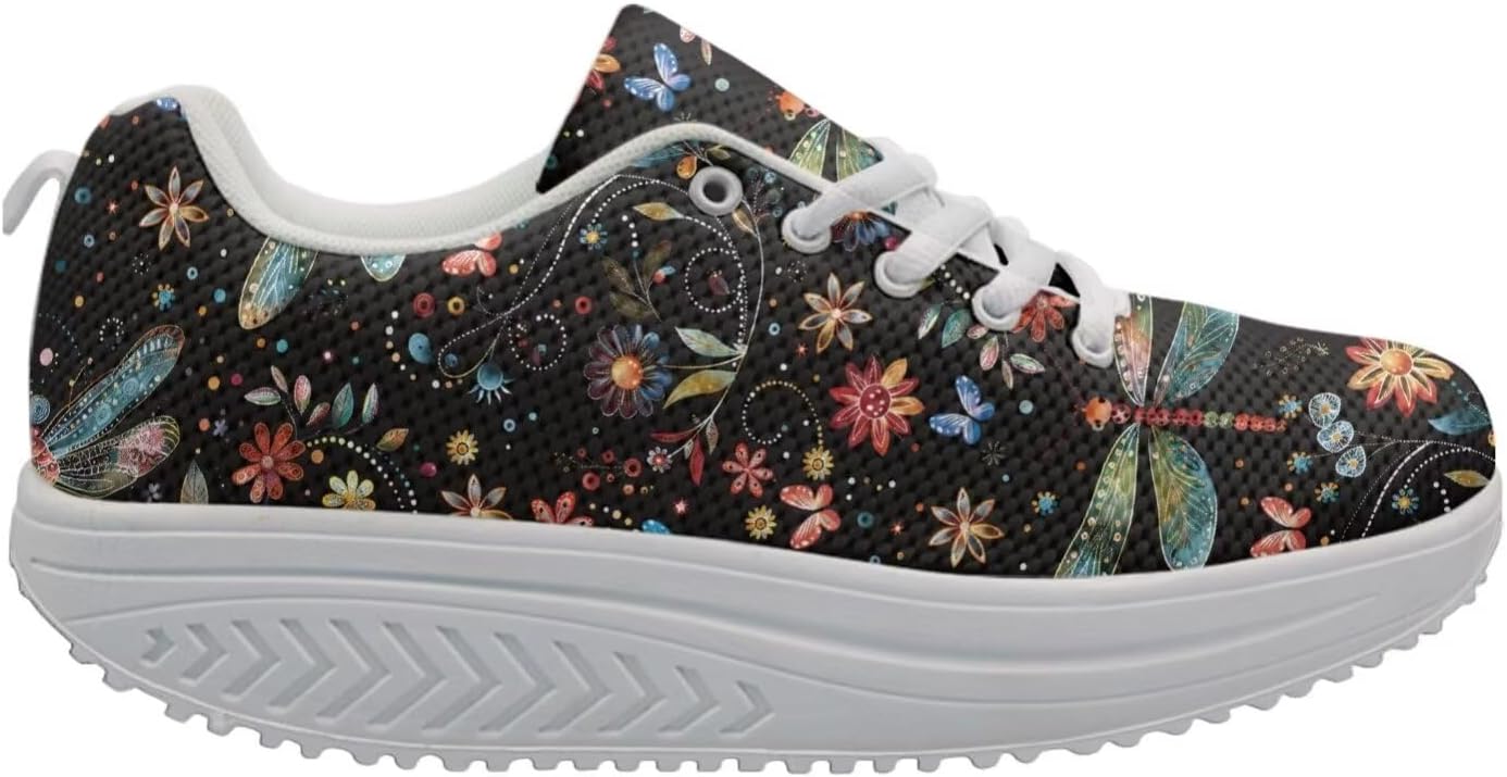 FOR U DESIGNS Breathable Women Swing Wedges Platform Shoes Floral Printed Lightweight Girls Sport Toning Sneakers