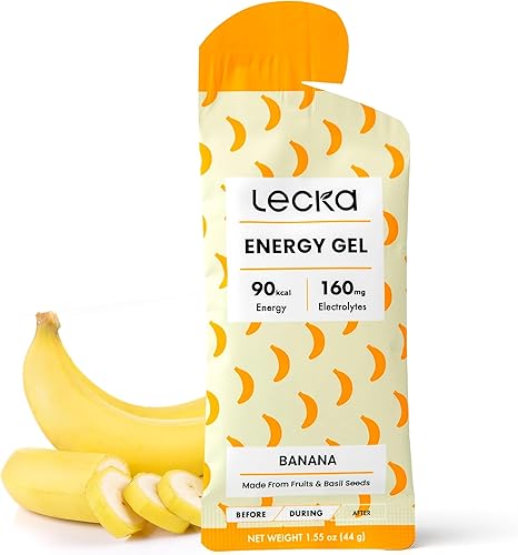 Lecka Gel energético, 12 geles  para ejercicio de resistencia, fabricado con frutas reales y semillas de albahaca, proporciona energía natural y
