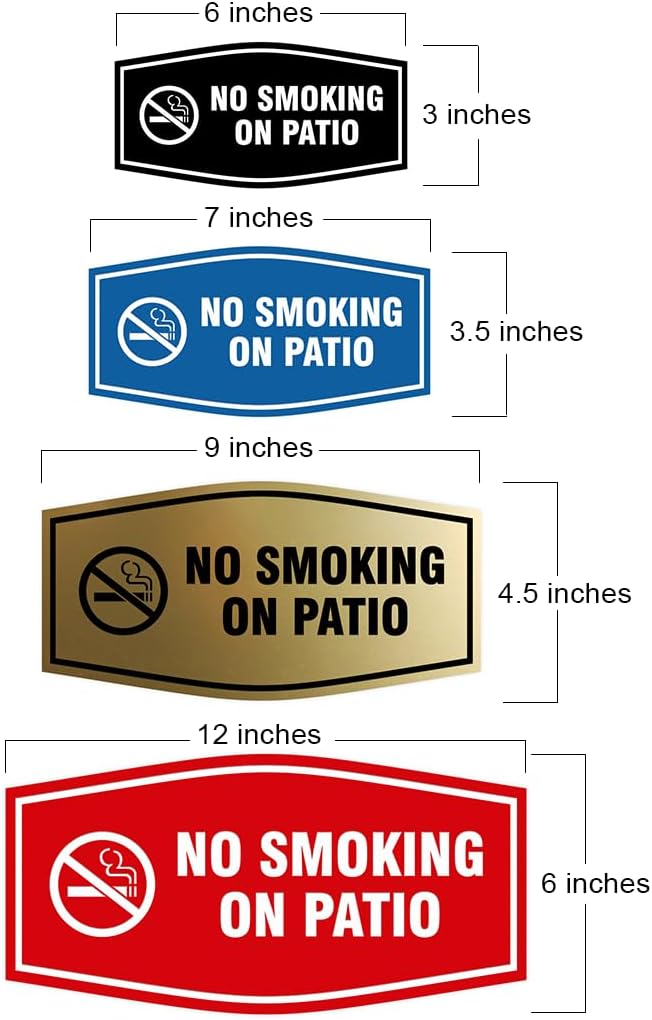 Signs ByLITA Fancy No Smoking on Patio Sign - Easy to Install - Hospitality Venue No Smoking Signage (Brushed Silver) - Medium 5 Pack