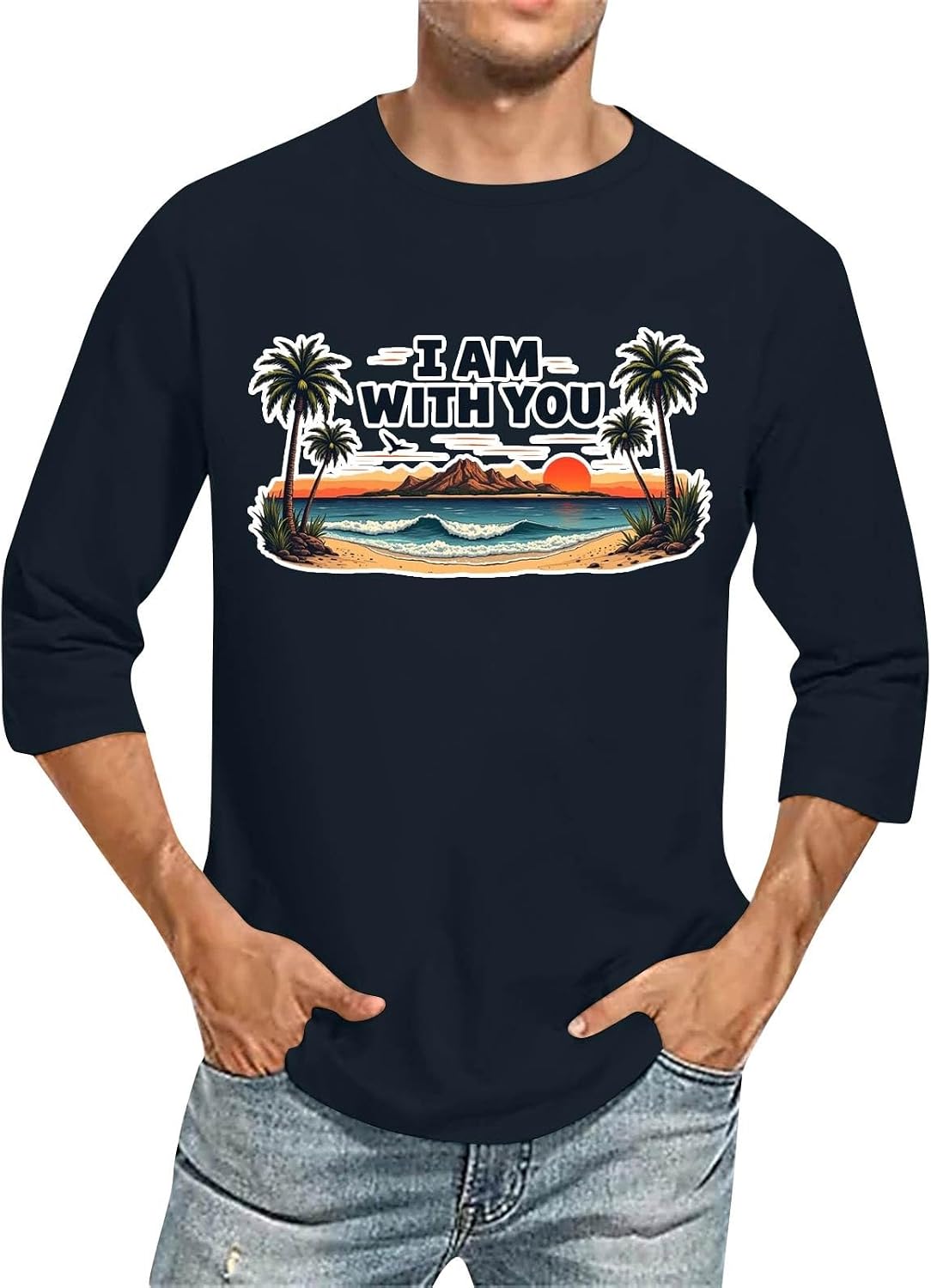 WENKOMG1 Men's Vintage Baseball 3/4 Sleeve Casual Print Tee Athletic Workout Active T Shirts, S-2XL