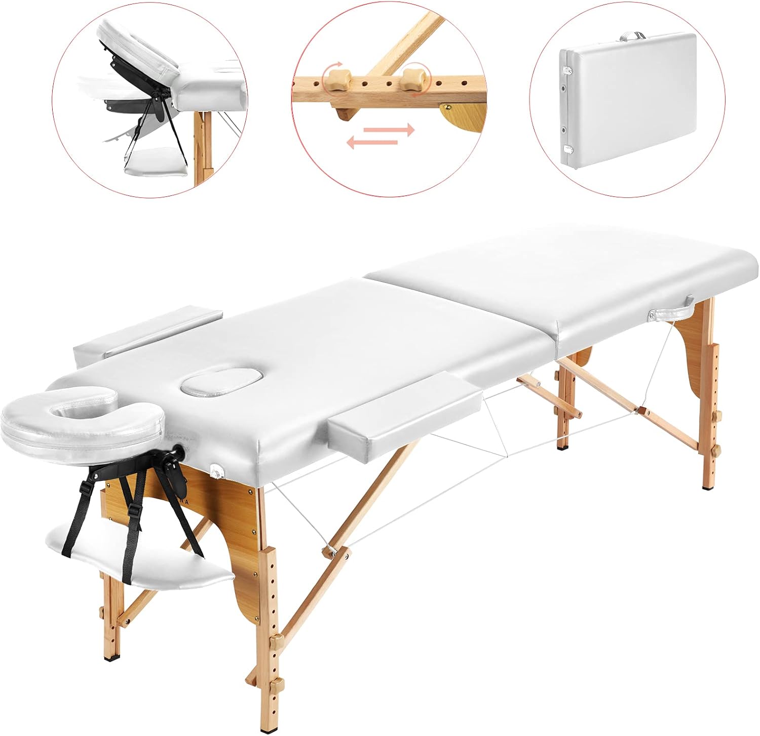 ZEENA Portable Massage Table - Lightweight Therapy Salon Bed for Massage, Physio, Facials, & Reiki at Spa or at Home, Foldable, Sturdy & Adjustable, Cradle & Height Adjustable Headrest (White) : Beauty & Personal Care