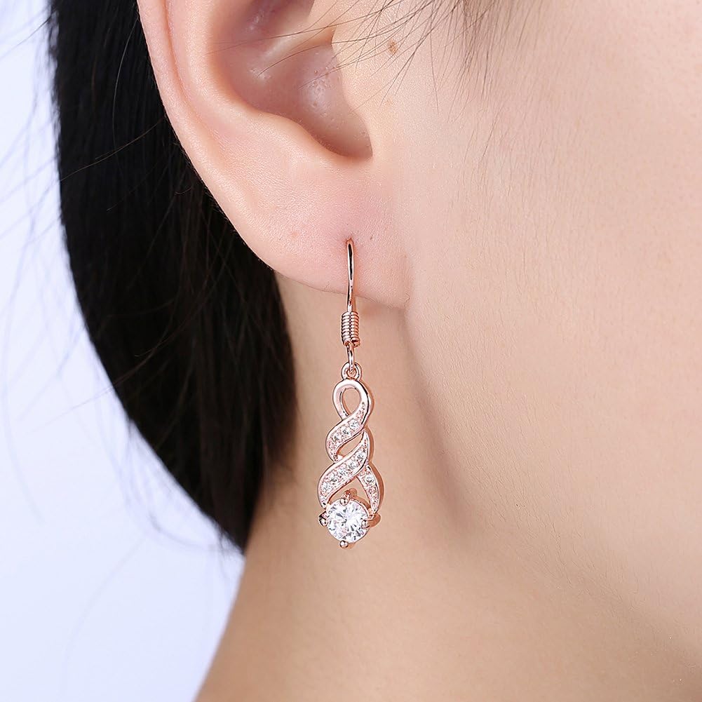 Fashion Rose Gold-Tone Cubic Zirconia Infinity Dangle Drop Earrings For Women Sensitive Ears CZ Crystal Wedding Hypoallergenic - Image 5