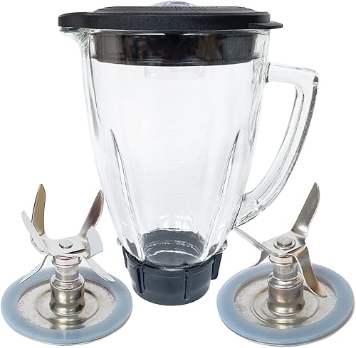 Piezas de repuesto Conjunto de tarro de vidrio de 6 tazas con cuchilla, junta, tapa inferior, tapa. Compatible con licuadoras Oster