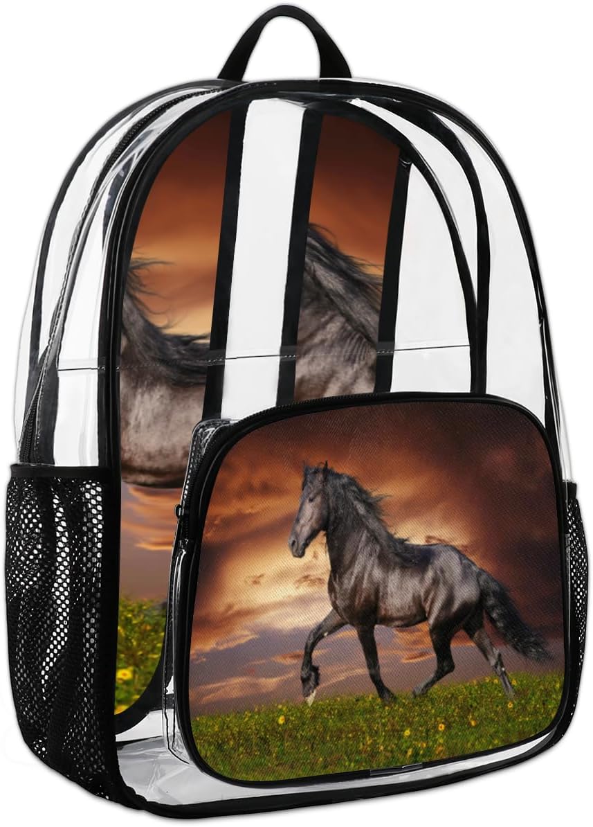 Horse Running Clear Backpack Stadium Approved Waterproof Stadium Bag See Through Clear Bags for Concert Work Sport Event