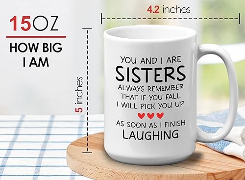 Miniatura 6 de Taza de café para hermana de 15 onzas, color blanco - You and i are - Amistad sarcástica cumpleaños hermanos gemelos Bestie, Big Little Sis de