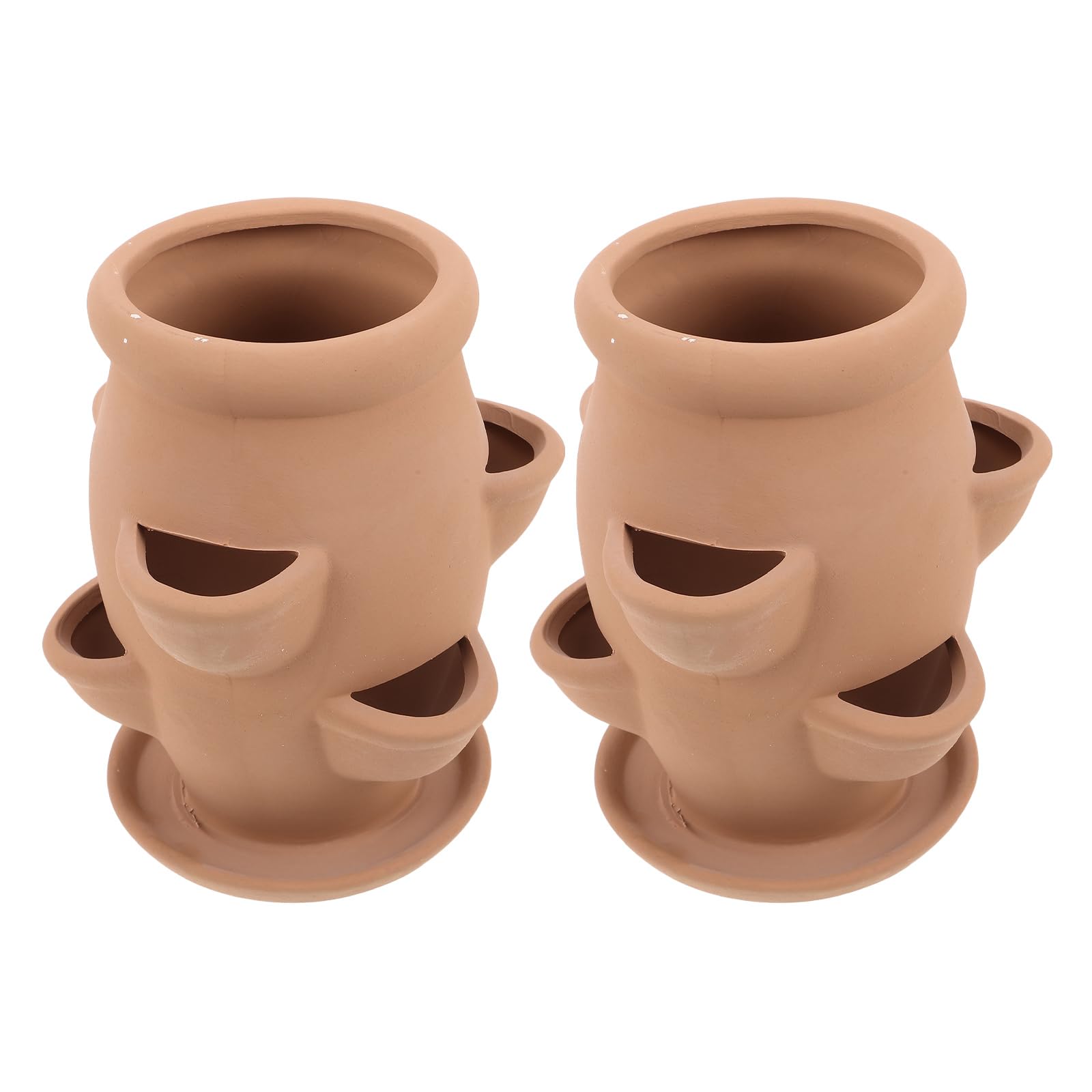 Toddmomy Lot de 2 Jardinières en Terre Cuite Légère 19x15x15 Cm à 6 Ouvertures pour Fraisiers et Plantes Grasses, Pots de Fleurs en Céramique D’intérieur et Extérieur, Jardinière Tour