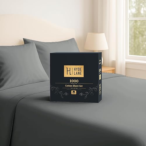 Miniatura 7 de Hyde Lane Juego de sábanas de algodón de 1000 hilos, 4 piezas, sábana bajera, sábana encimera y fundas de almohada, se estira hasta 16 pulgadas para