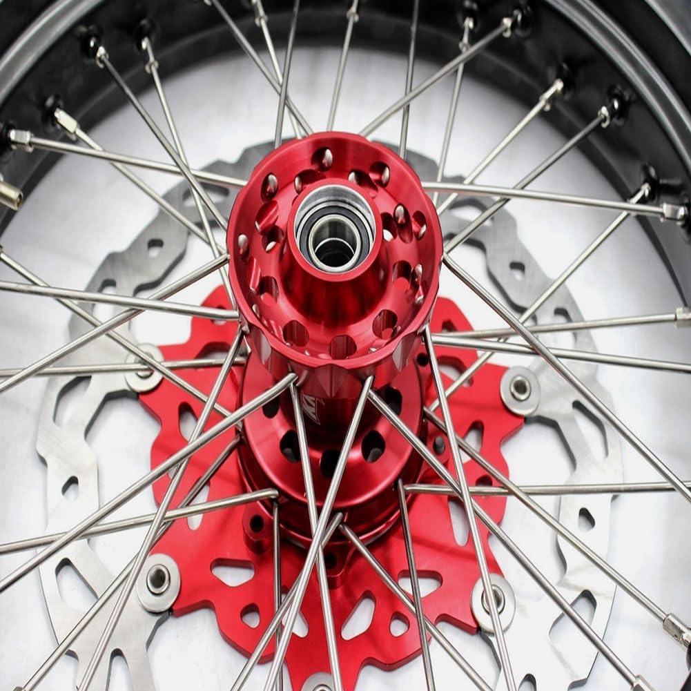 KKE 3.5/4.25 * 17" Supermoto Wheels Rim With Tires Compatible with HONDA CRF250R 2014-2026 CRF450R 2013-2026 CRF250RX CRF450RX 2020-2026 Red Hub