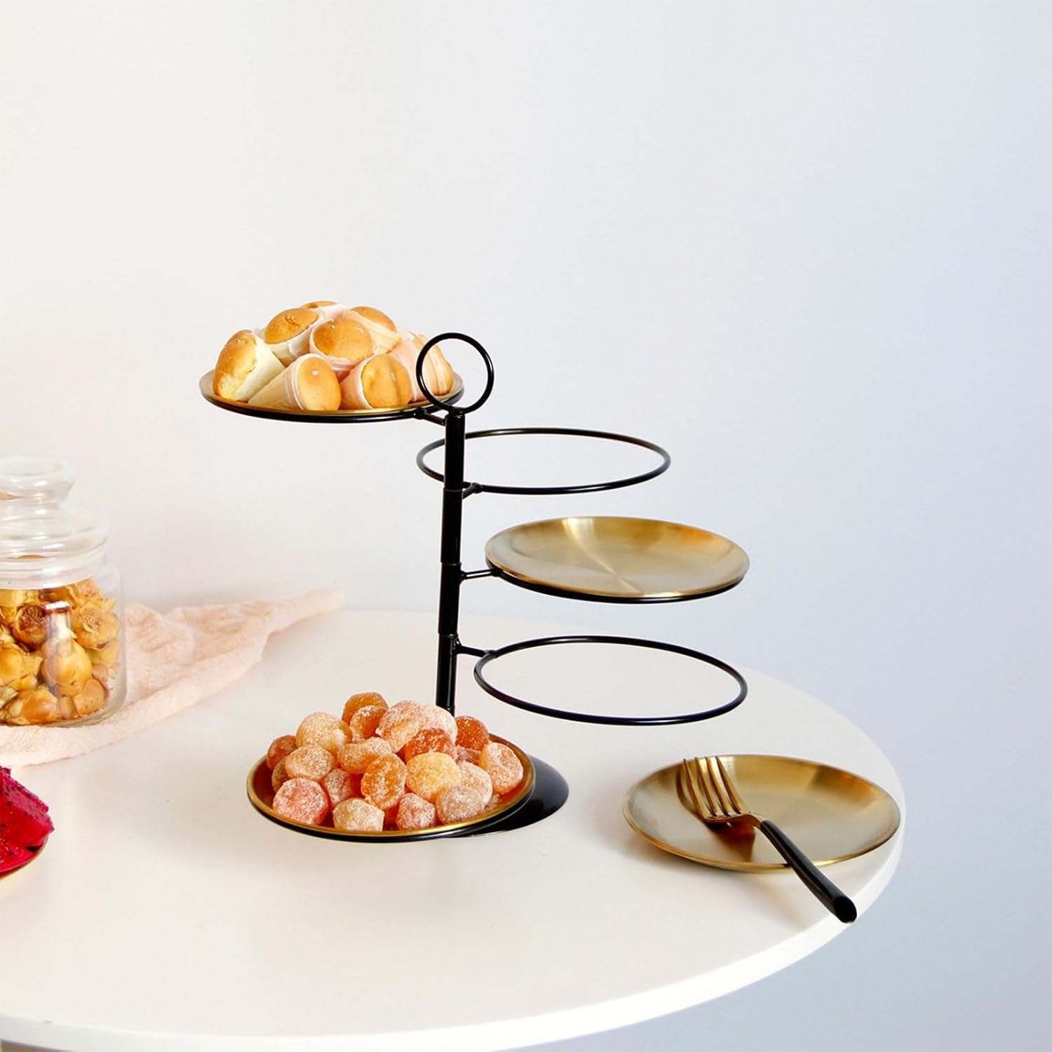 3 Tiered Serving Tray for Stand Holder Fruit Dessert Candy Appetizer Trays Round Dessert Plate Party 3Tier Stands Wedding Party Supplies Wedding Celebration Baby Shower (Silver)