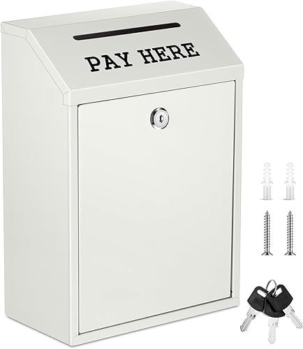 Miniatura 32 de Caja de dinero segura para recolección de dinero, caja de donación de metal con cerradura para montaje en pared preperforado, buzón de entrega de