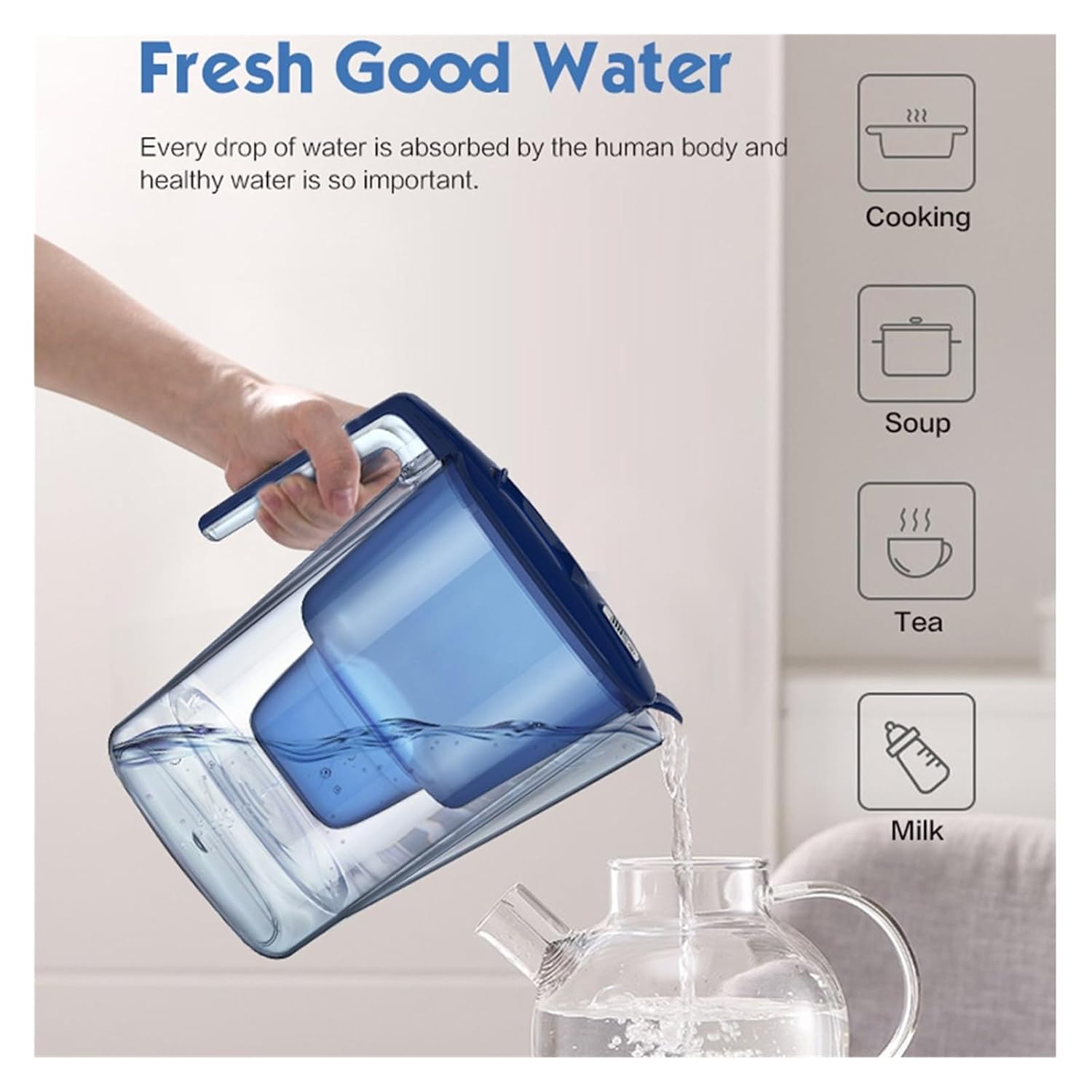 Home Water Filter Pitcher Water Purifier 3.6L Water Purifier Activated Carbon Filter Kitchen Water Purifier Household Water Tank (Color : 3.6L Green)