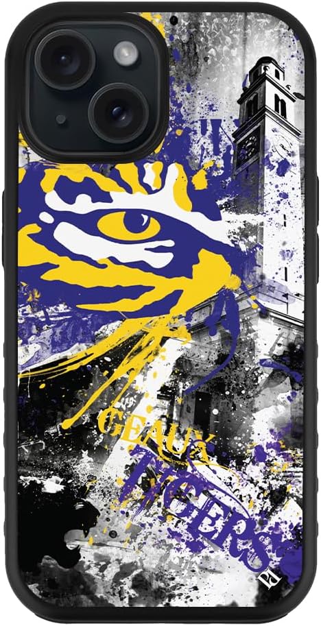 Guard Dog Case Compatible with iPhone 15 - Military Grade - Rugged Two Piece Protection - Collegiate Licensed - LSU Tigers - by Paulson Designs