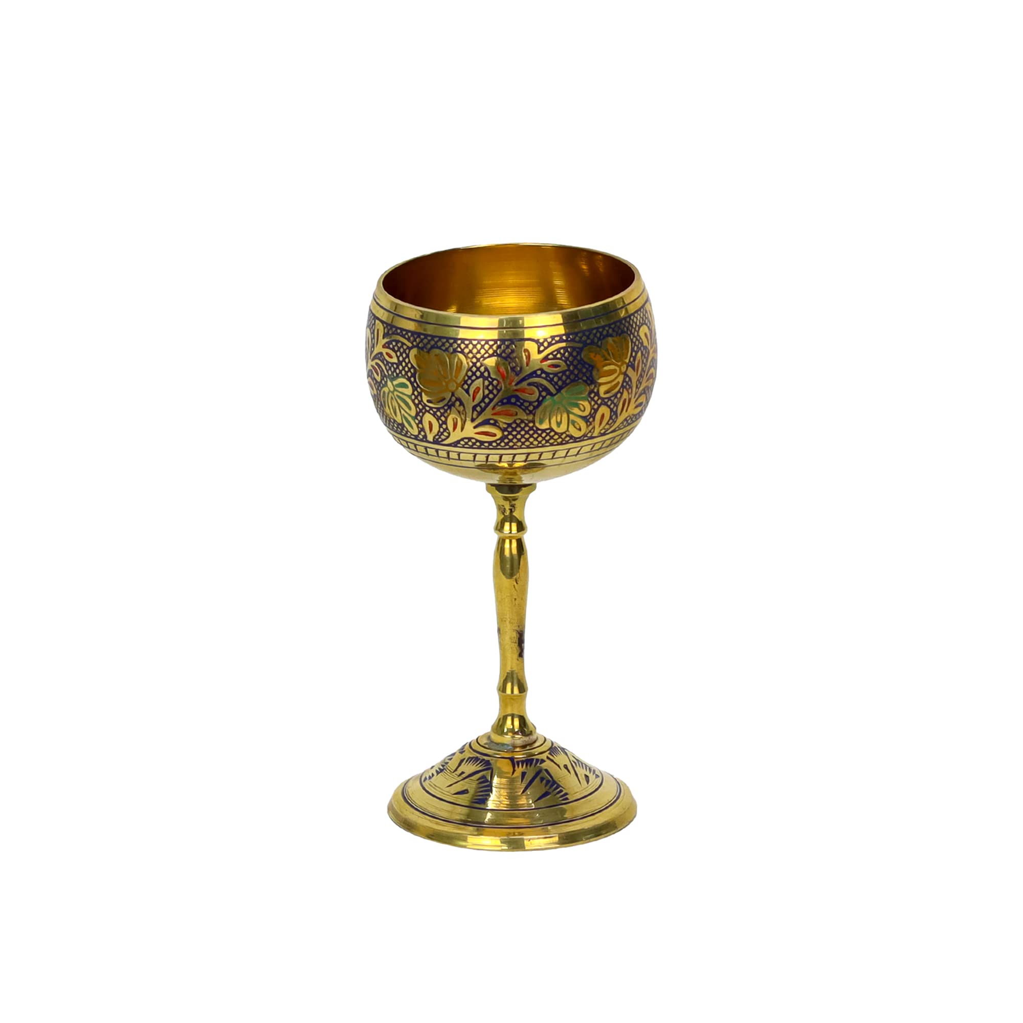 Golden Colour Stemmed Wine Glass Beautiful Leaves Texture Attractive Design Unique Wine Chalice Premium Quality Handmade Cup Glass Perfect Wine Gift Great for Moscow Mules 100% Pure Brass Hand Crafted