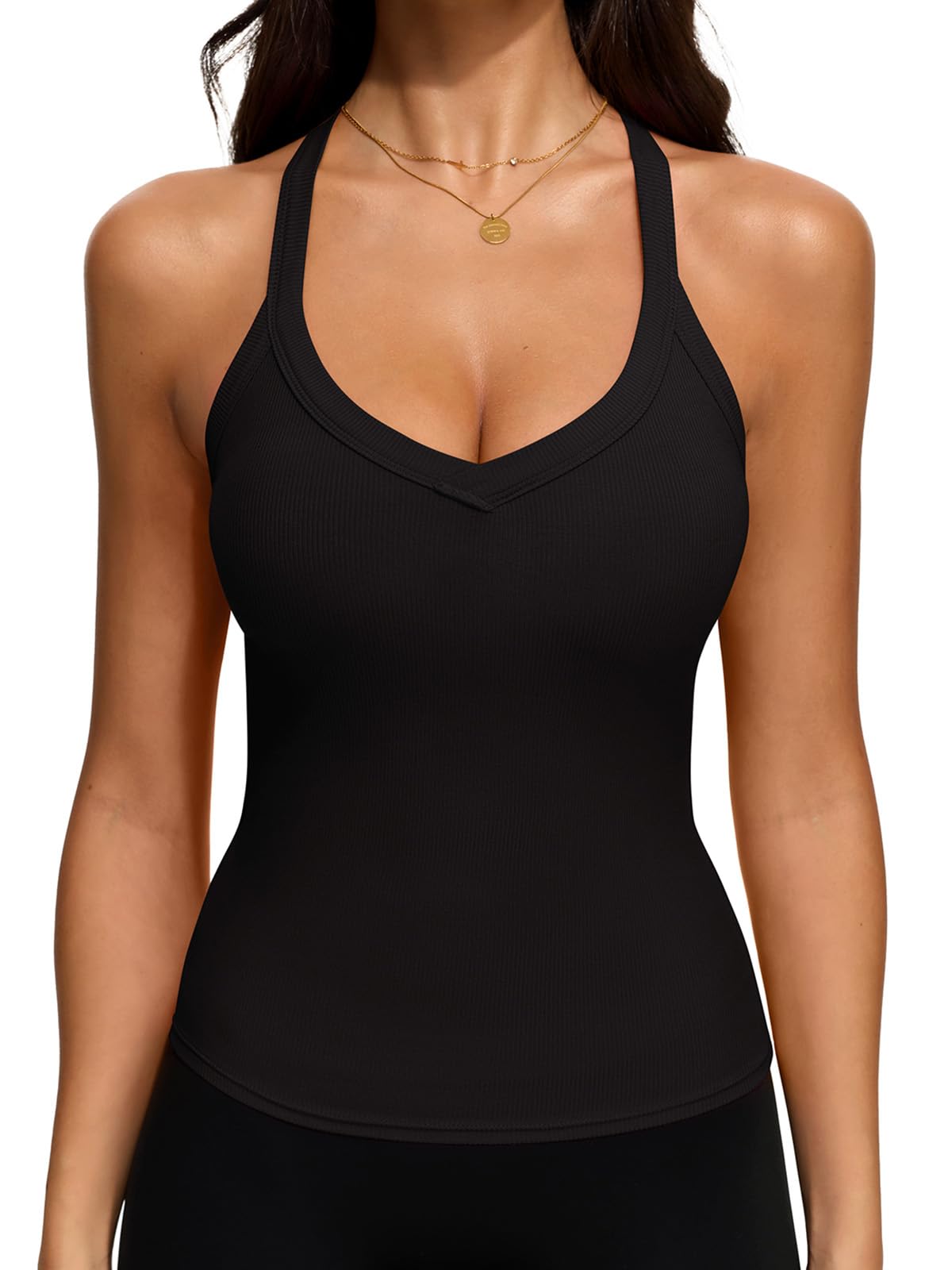 REORIA Womens V Neck Racerback Tank Top