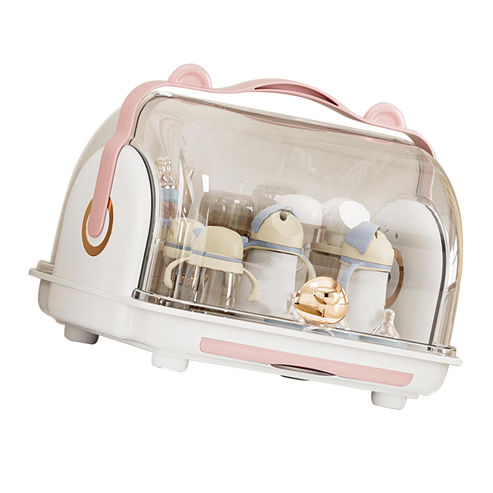 Keenso Support de Séchage de Biberons, Boîte de Rangement Anti-poussière avec Couvercle, Organisateur en Plastique Simple pour la Cuisine, Vaisselle pour Tout-petits (PINK)