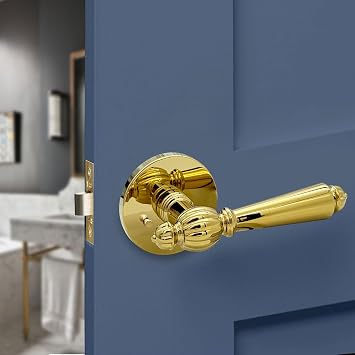 Rio Salto Gold Door Handles High Polish Gold Door Handle Passage Door Handle Interior Closet Door Handle Hallway Lever Door Handle for Closets, Heavy Duty Zinc Alloy - Privacy Push Lock - 1 Pack