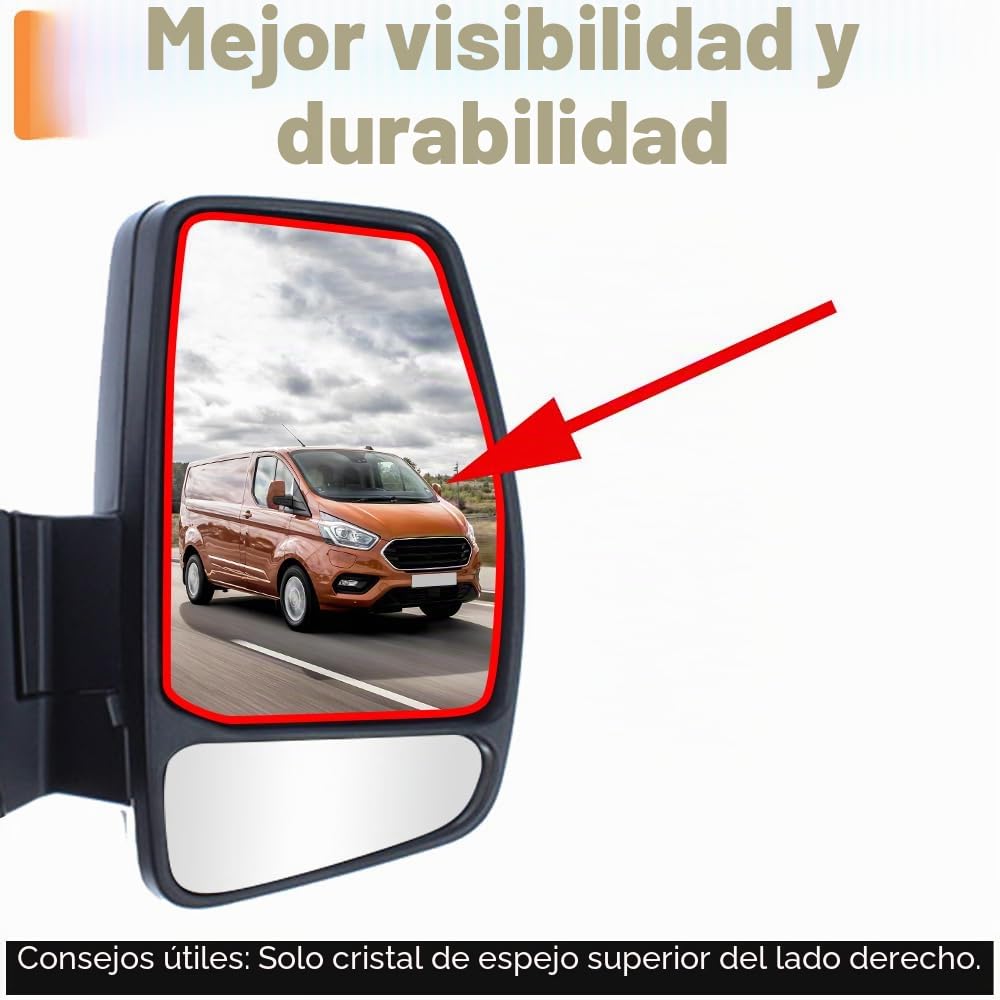 SENZEAL Cristal de espejo reemplazar para Ford Transit Custom 2012-2022 Retrovisor Cristal De Retrovisor Calefactable Retrovisor exterior Lado(Derecha)