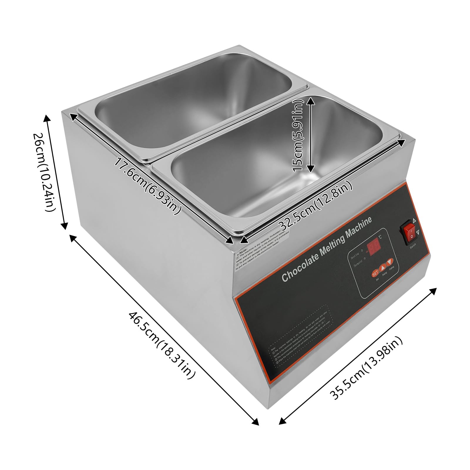 Chocolate Melting Machine, 26.46lbs 2 Tanks Chocolate Melting Pot, 500W Stainless Steel Tabletop Melting Machine with Temperature Range 32-203°F for Bakery Coffee Shop DIY Chocolate Making - 3