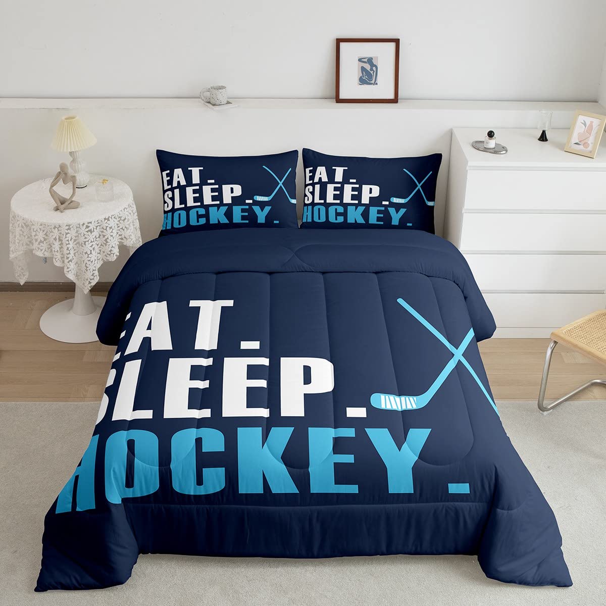 Feelyou Ice Hockey Bedding Set King Size 3Pcs for Boys Girls Women Men