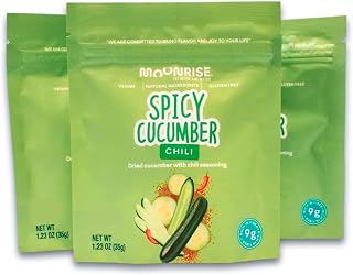 Moonrise Spicy Dried Cucumber Chips - Chili Lime Vegan Gluten-Free Low Calorie Snack Pack of 3 Bags