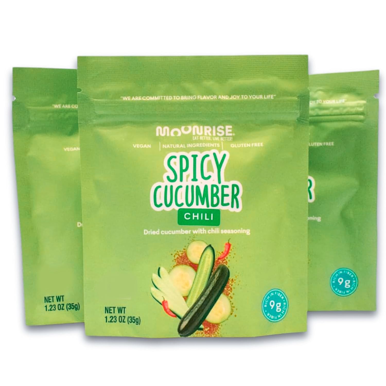 Moonrise Spicy Dried Cucumber Chips - Chili Lime Vegan Gluten-Free Low Calorie Snack Pack of 3 Bags