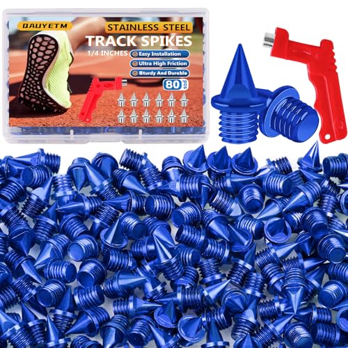 80 Pcs 1/4 Inch Track Spikes, Stainless Steel Track and Cross Country Spikes with Spike Wrench,...