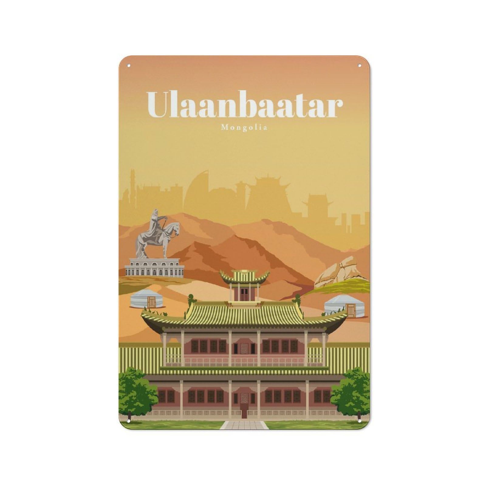 Junmoney Travel To Ulaanbaatar Tin Sign 30X20cm For Living Room Wall, Retro Wall Decor, A Decorative Metal Sign For Living Rooms And Feature Walls