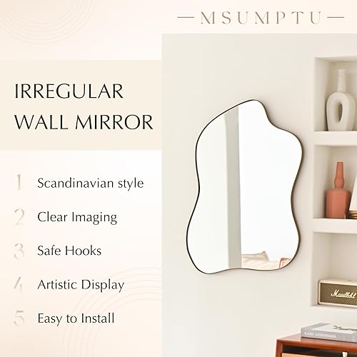 Miniatura 5 de Espejo de pared irregular con forma de onda de latón, espejo de pared con marco de metal para baño, dormitorio, entrada, sala de estar, decoración
