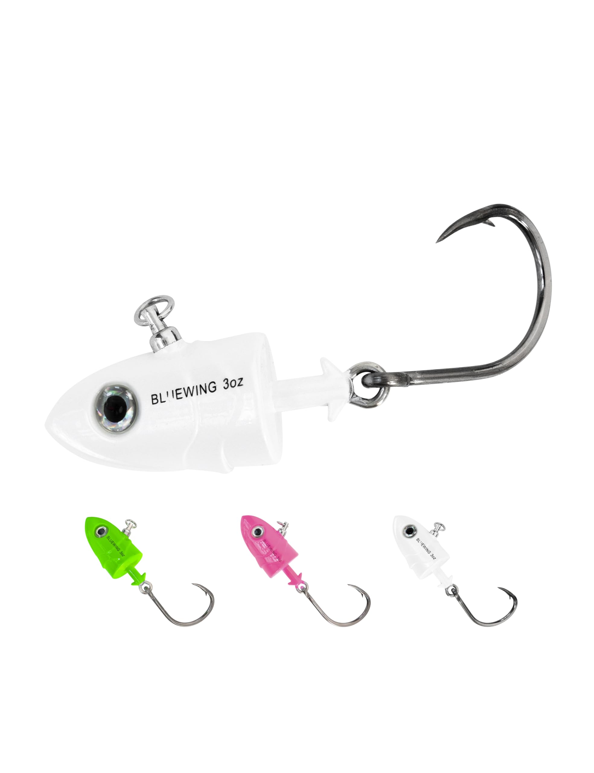 BLUEWING Jig Heads Saltwater 2oz,3oz,4oz,5oz,6oz,7oz Swimming Jigheads 1pc with High Carbon Steel Swing Hook and 6in/9in Replacement Tail Big Game