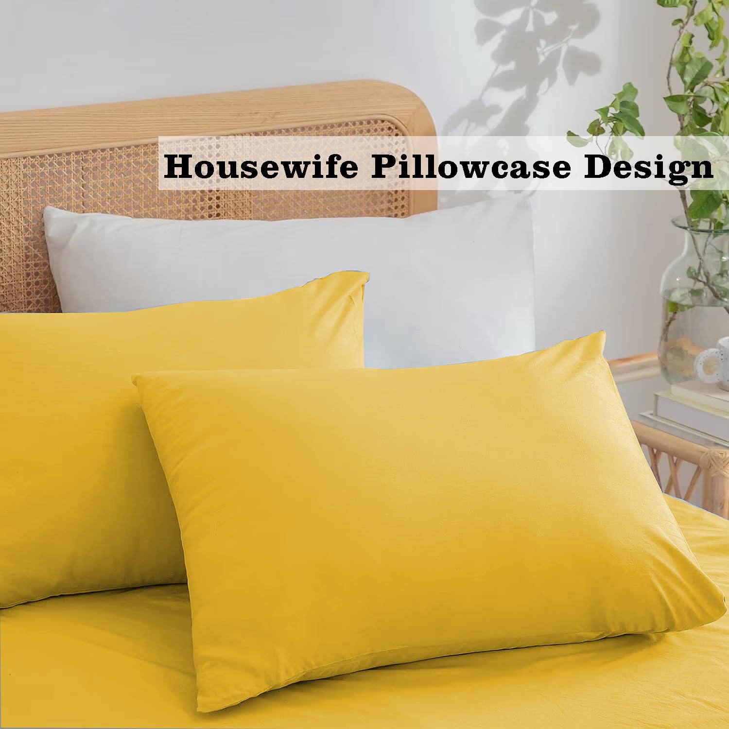 Ev Dekor Double Duvet Cover Sets - Brushed Microfiber Bedding- Plain Dye Quilt Cover with Pillowcase - Ochre - Image 4