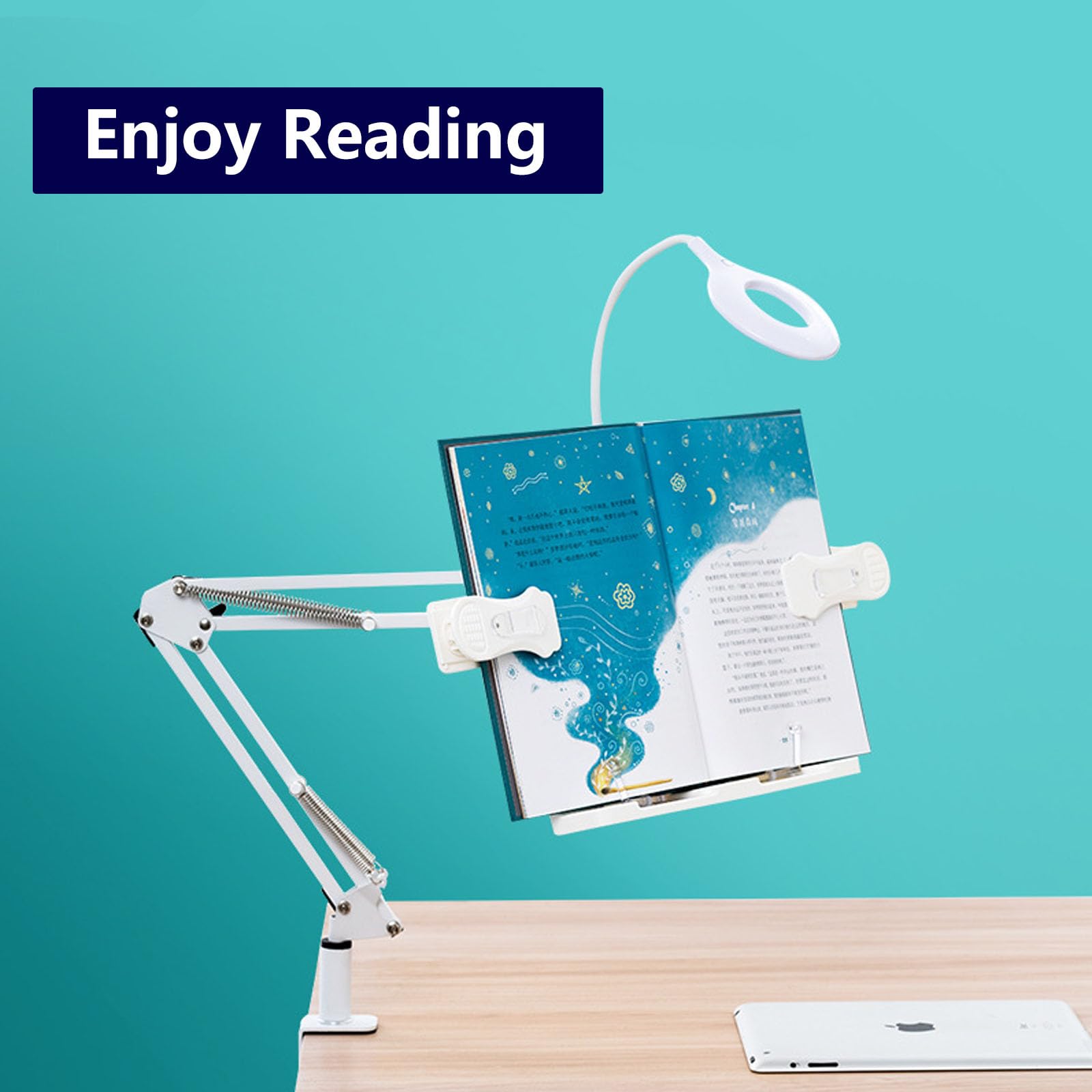 Soporte para teléfono para Cama y Escritorio,Soporte de Brazo de Escritorio Ajustable,360 Flexible Soporte Móvil Perezoso, Compatible con Libros de tabletas para(Size:con diseño de luz circular)