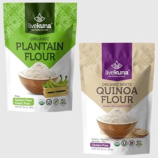 LiveKuna Organic Flour Bundle - Plantain Flour + Quinoa Flour - Gluten Free Flour For Baking & Cooking Recipes - Vegan, Rich In Fiber, Protein & Vitamins, 32oz Bags
