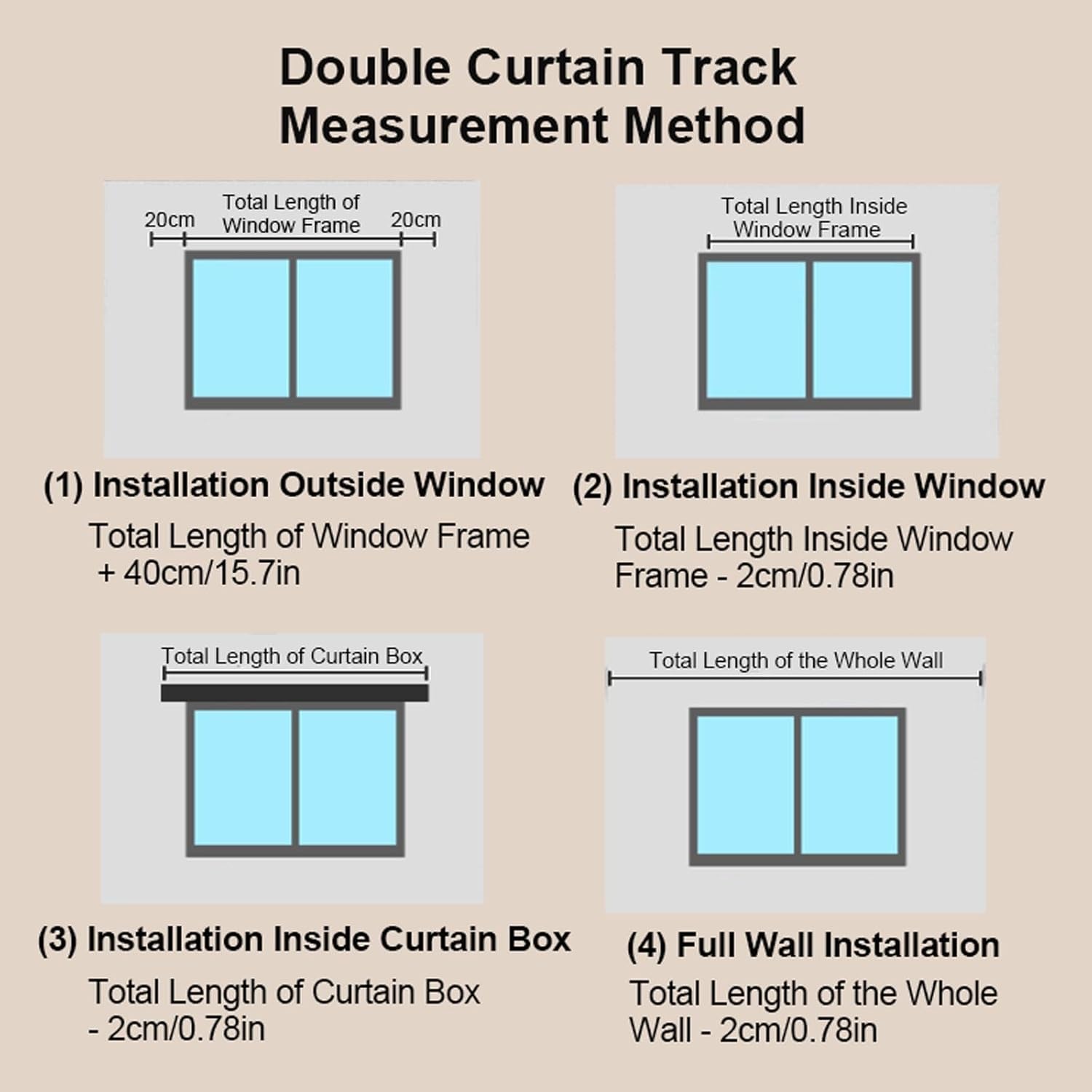 Heavy Duty Curtain Conjoined Double Track Aluminium Ceiling Mount Curtains Rails Window Curtain Rods for Living Room Bedroom(White,190cm(2x95cm))